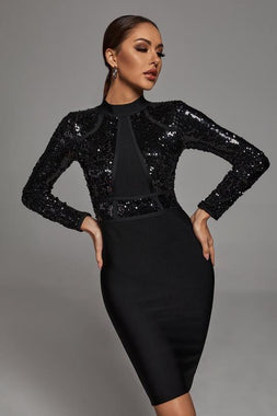 Farah Sequin Long Sleeve Bandage Dress