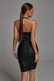 Halter Black Metallic Bandage Dress - Black