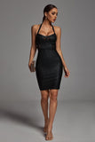 Halter Black Metallic Bandage Dress - Black