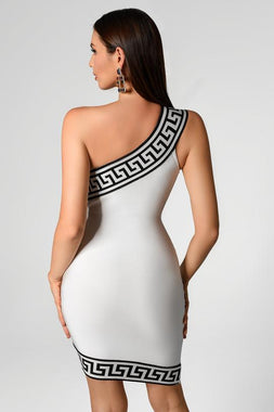 Zinney One Shoulder Bandage Dress - White