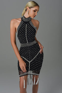 Thaliy Pearl Fringed Midi Dress - Black