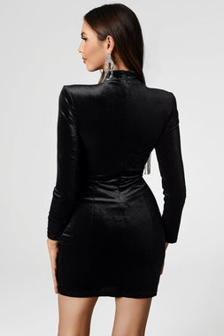 Diamante Fringe Velvet Black Bodycon Dress