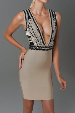 Tereza Diamond Mini Bandage Dress - Nude