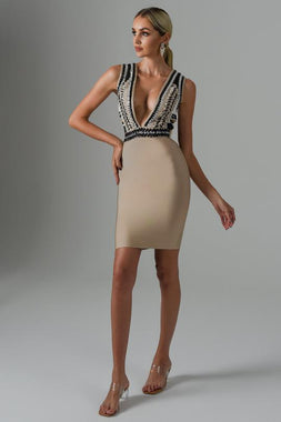 Tereza Diamond Mini Bandage Dress - Nude