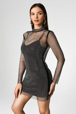 Black Diamante Mesh Bandage Dress