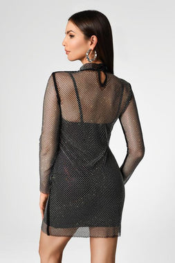 Black Diamante Mesh Bandage Dress