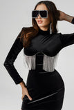 Diamante Fringe Velvet Black Bodycon Dress