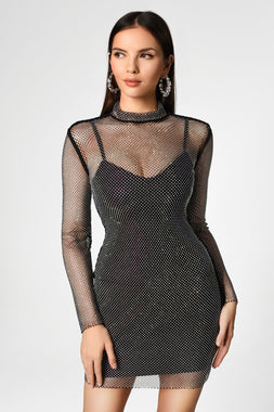 Black Diamante Mesh Bandage Dress