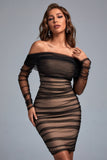 Rowena Ruched Mesh Bandage Midi Dress - Black